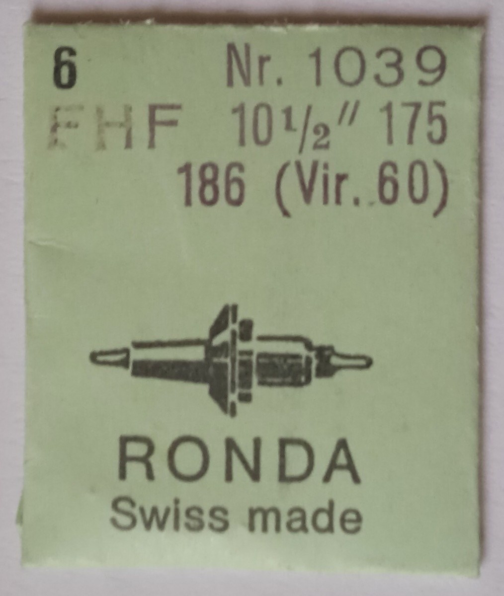 Axe De Balancier FHF 175, 186 (Vir.60) Pour Mouvement Ronda 1039 - Neuf Sans étiquette, Origine Suisse