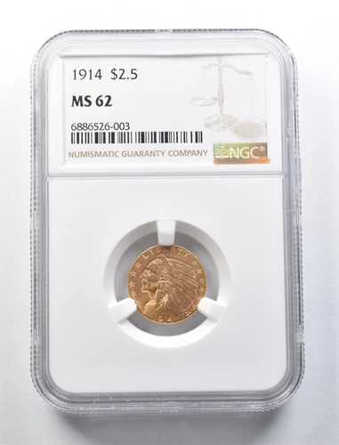1914 $2.50 Indian Head Gold Quarter Eagle MS62 NGC *0982