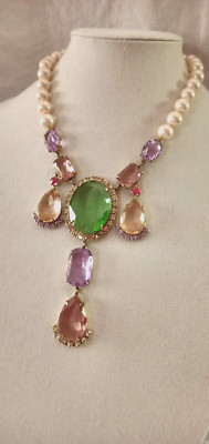 HEIDI DAUS Alta Moda'' (Cream-Color Beaded/Pastel Crystals) Necklace (Orig.$259.)