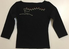 Girls Black Dance Top w/Beaded Dancer on chest EUC Sz MC 8-10 -see measurem