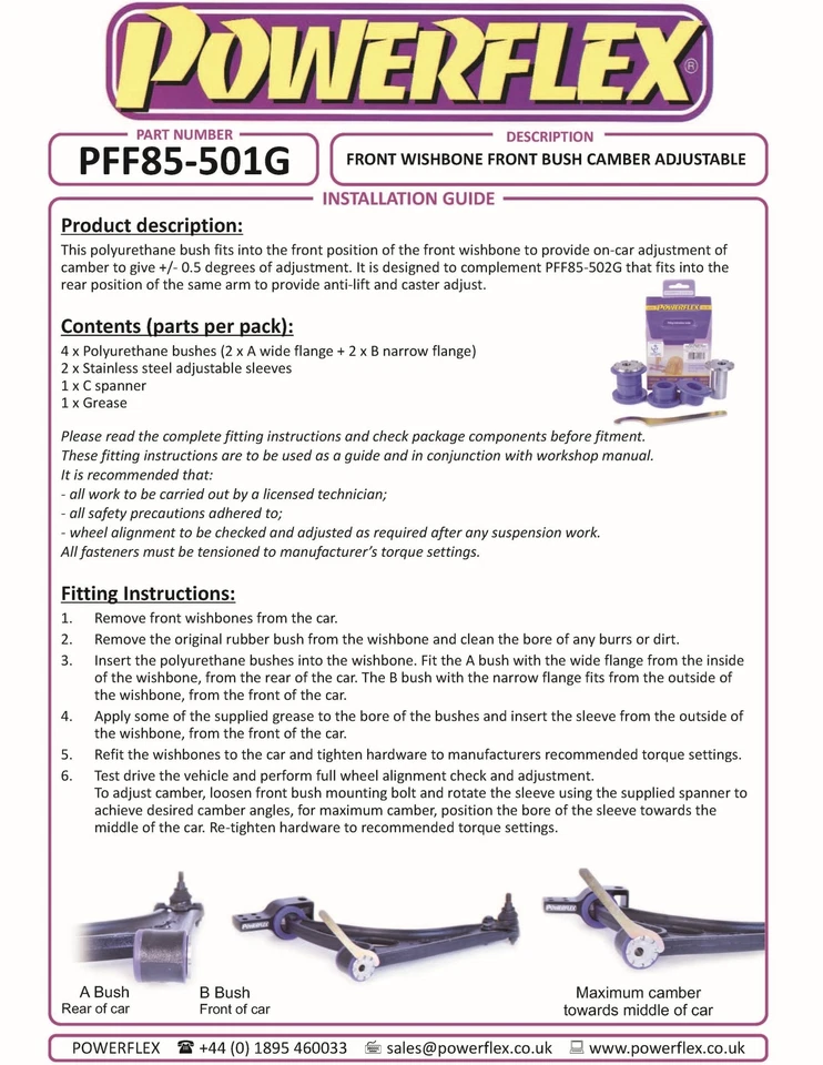 Powerflex Fr Fourche Moyeu Carrossage Pour VW Passat B6 & B7 3C 06-13 PFF85-501G - Photo 3/4
