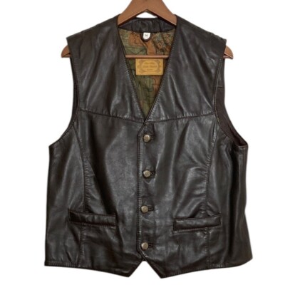 Vintage Leather Vest Mens 36 Brown Button Up Waistcoat Western Olde Hide House