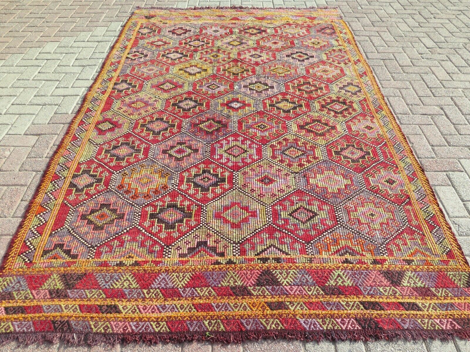 Vintage Turkish Nomads Rug, Wool Kilim, Teppich 72"X119"Area Rugs, Kelim, Carpet
