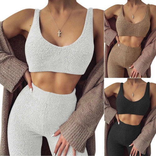 Women Teddy Bear Fleece Pyjama Crop Top 