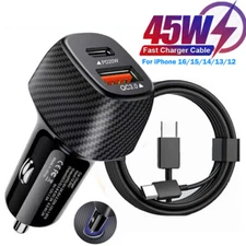 For iPhone 17 16 Pro Max 15 14 13 12 45W Fast Charging Type-C Car Charger &Cable