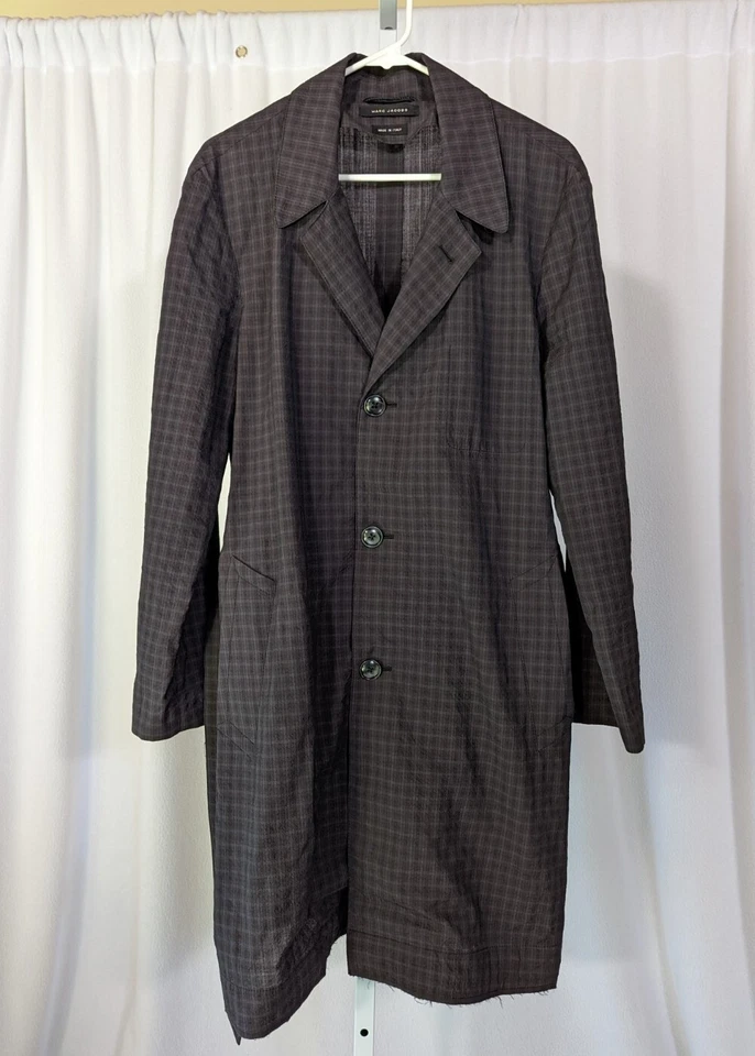 Chaqueta de trinchera Marc Jacobs Primavera 2015 Ropa de hombre a cuadros Madrás con cinturón 46 Italia Foto 3 de 4