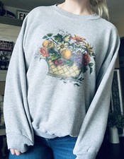 Vintage Lee Sport Gray Sunflower Floral Bouquet Crewneck Sweatshirt