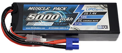 NHX Muscle Pack 2S 7.4V 5000mAh 50C Hard Case Lipo Battery w/ EC3 Connector