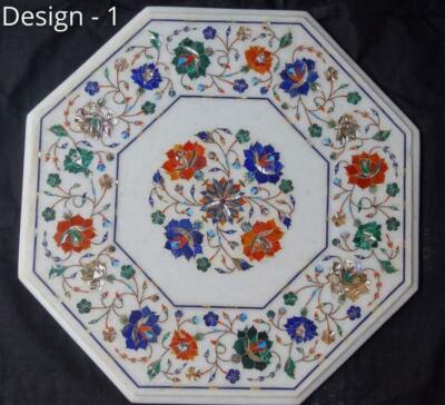 15'' white antique Marble Center corner Table Top Inlay lapis malachite w7