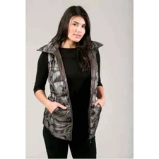 NEW  My Anorak Short Down  Hooded  Packable Vest  Black  Camo Size XL