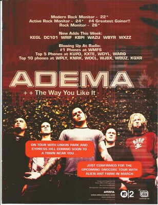 ADEMA Rare VINTAGE 2002Way you Like PROMO TRADE AD Poster for Self title MINT