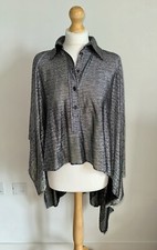 CHRISTOPHER KANE SS19 LAMÈ MESH SHINY SILVER METALLIC ASYMMETRIC SHIRT SZ 8-10