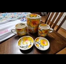 Sachiko Campe California Poppy Pitcher Cups Bowls Ceramic Porcelain Handmade