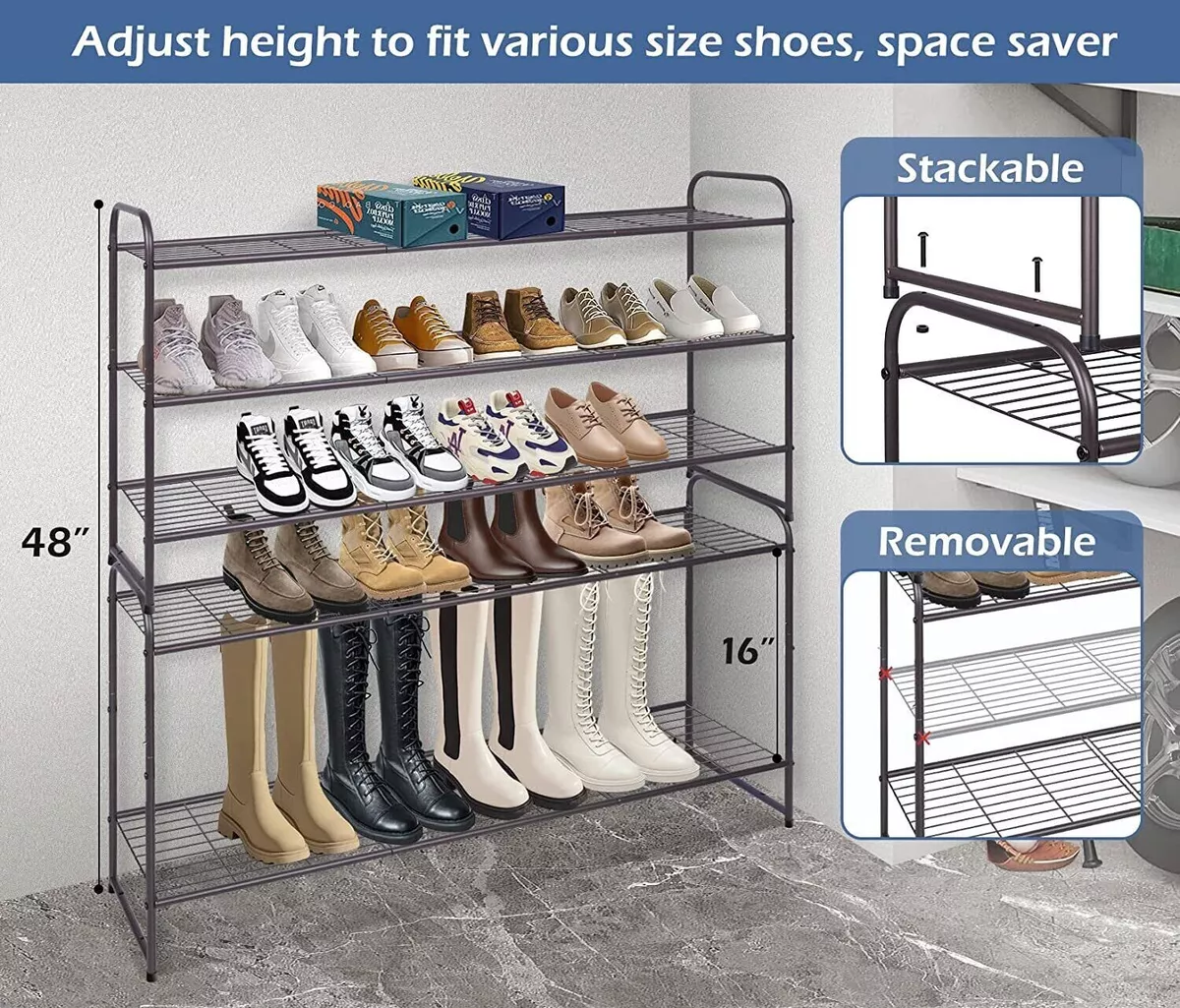 Long 3 Tier Shoe Rack for Entryway, Closet Floor, Wide Shoe Storage  Organizer St