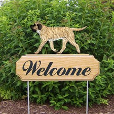 Mastiff Wood Welcome Outdoor Sign Fawn Brindle