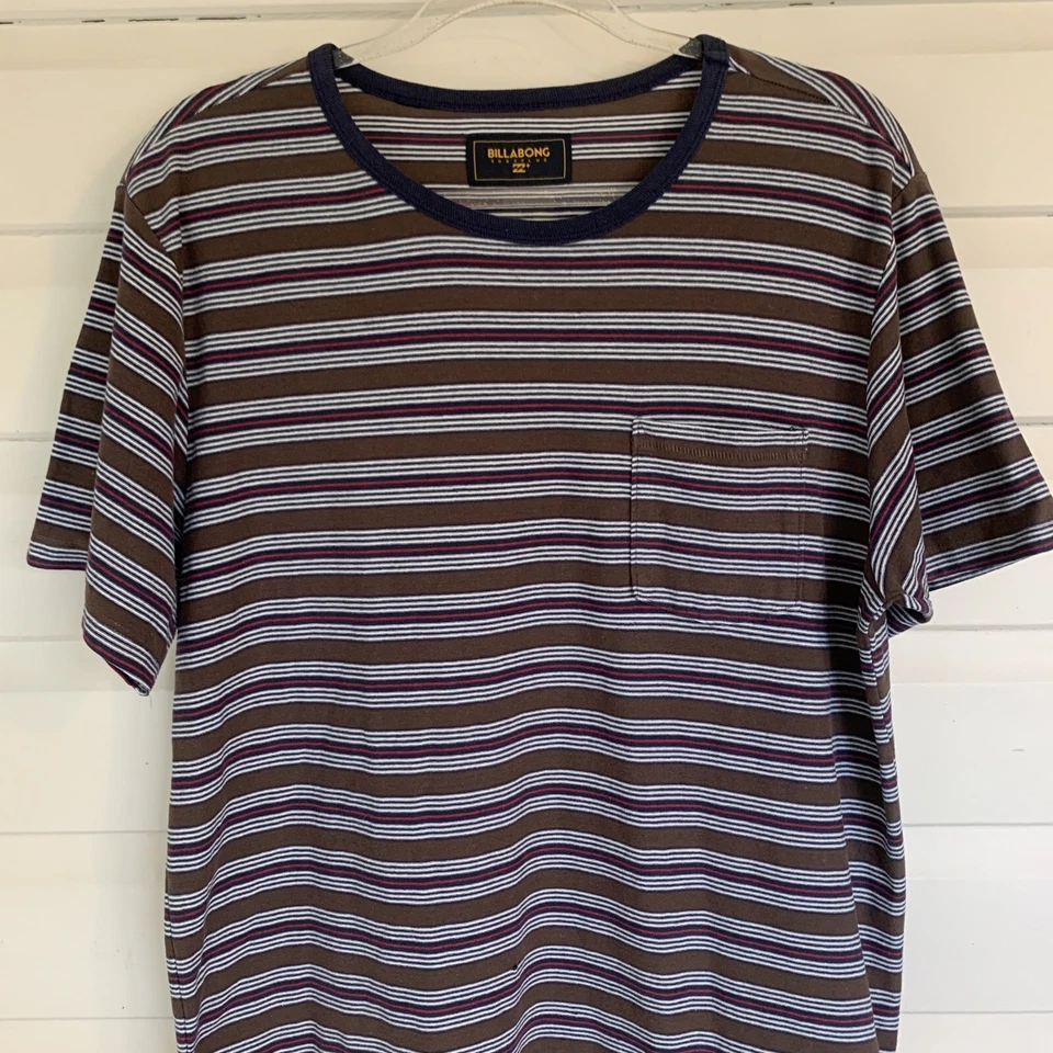 Billabong surfplus Mens T Shirt Size L Chest 110cm Brown Stripes  CottonPolyeser - Image 3 of 4