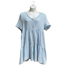 Lovely Melody Cotton Gauze Short Sleeve Mini Dress Blue Womens Size 2XL New