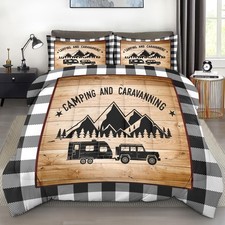 Comforter Set Queen Size, Camper Vintage Mountain Soft 3 Pcs Bedding for Kids...