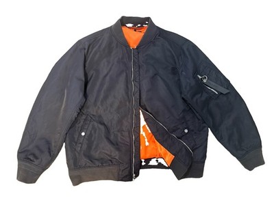 Rag & Bone Black Manston Bomber Nylon Flight Jacket Orange Lining