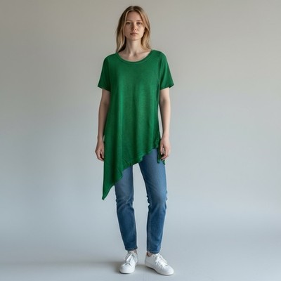 David Meister Green Knit Side Tie Tunic Top Size Large short sleeve B-33