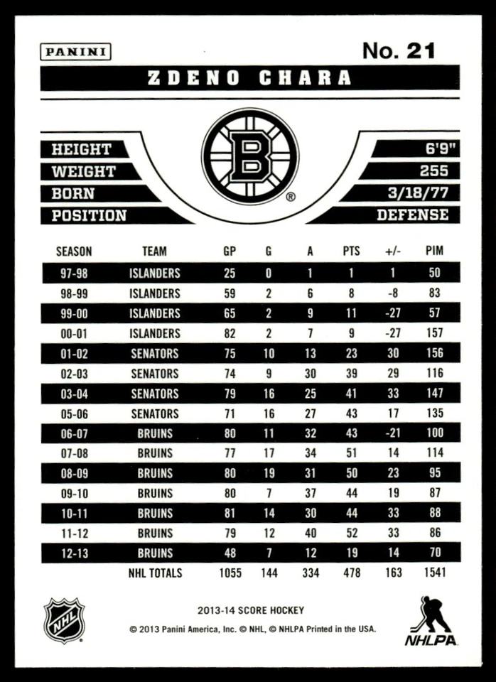 2013-14 Score Gold Zdeno Chara Boston Bruins #21 - Image 2 of 2