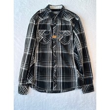 NEW BKE Pearl Snap Long Sleeve Plaid Shirt Men Size Large Athletic Fit Western