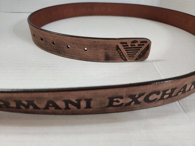 Armani Exchange Men's Belt 42-46 Brown AX Logo Buckle Dress Embossed