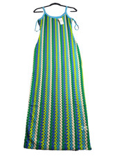 Love J USA Crochet Maxi Dress - Blue Green Chevron - Unlined/Sheer NWT - Size S