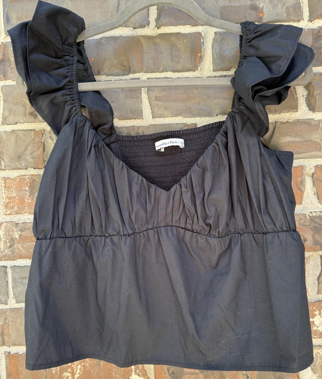 Abercrombie & Fitch Womens Black Ruffle Crop Tank Top Shirt Size Large