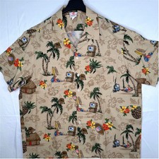 Vintage NFL DirecTV Hawaiian Shirt Mens XL Beige Floral Palm Tree Made in USA