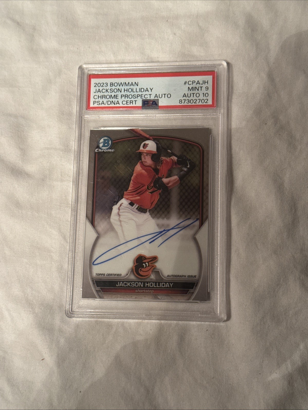 2023 Bowman Chrome #CPA-JH Jackson Holliday RC Prospect Auto PSA 9 / 10 Orioles