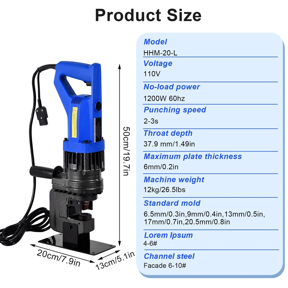1200W Electric Hydraulic Hole Puncher Metal Hole Punching Machine with 5 Dies - Image 3 of 4