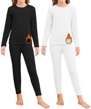 2 Set Girls Thermal Underwear Sets Kids Double-Sided Fleece Lined Long Johns ...