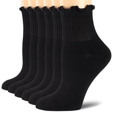 Women's Ruffle Athletic Socks,Cotton Cushioned Ankle Socks,Cute 5-8 Black 6