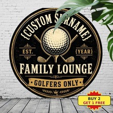 Modern Black Golden Golf Theme Round Metal Sign Country Club Wall Decor