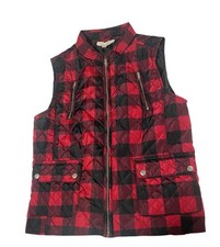 Jessica Simpson red black buffalo plaid quilted vest girl Sz XL 14/16 cabin Zip