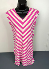 Loft Women's Chevron Print V-Neck Mini Shift Dress Pink White Size XS Preppy