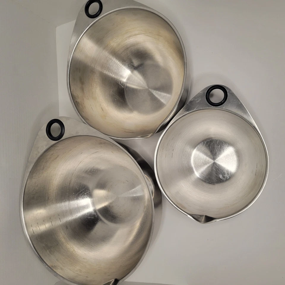 Pampered Chef Set of 3 Stainless Steel Mixing Bowls No Lids Retired 8 16 24 Cups - Image 3 of 4