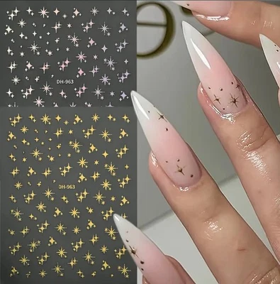 Nail Art Stickers Sparkle Celestial Star SILVER GOLD METALLIC CHRISTMAS DH-963