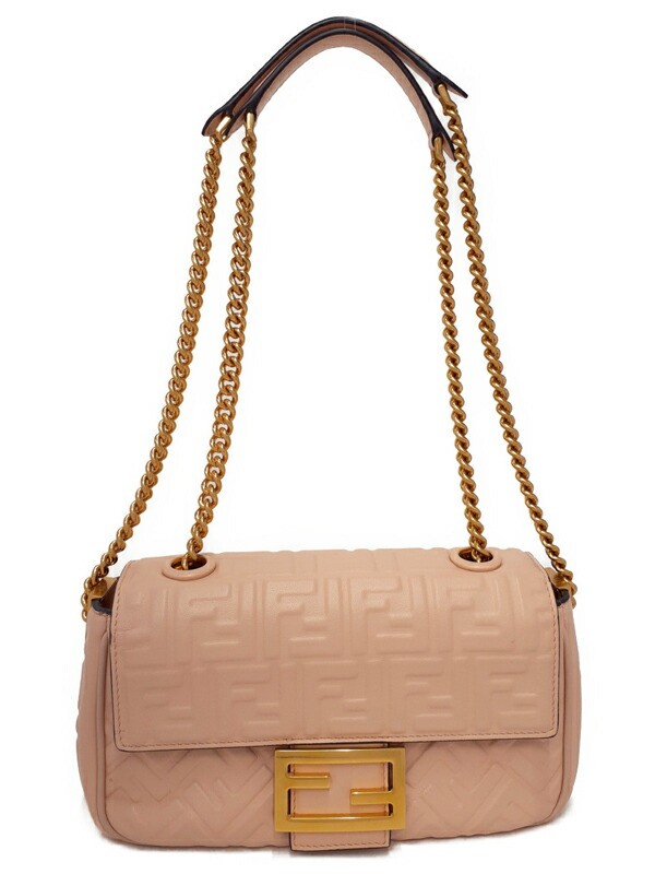Fendi FF Motif Baguette Chain Midi 8BR793 Shoulder Bag with Chain Strap