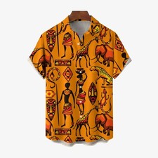 Mens African Nature Art Casual Short Sleeve Shirt 2403000919