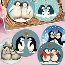 Cute Penguin Wooden Coasters Set of 6 – Winter Animal Design Gift Ready