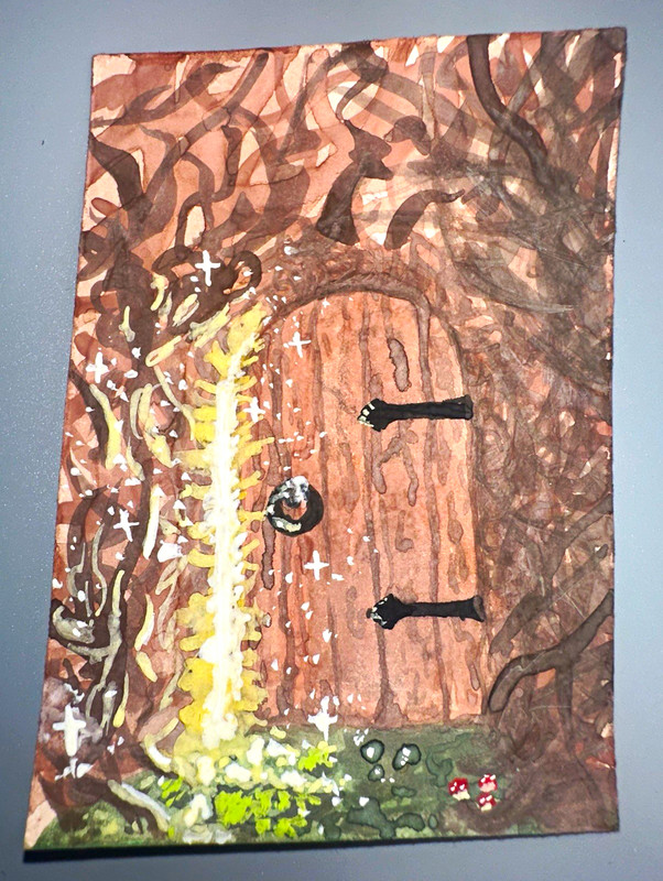 Original Watercolor ACEO - Magic Door in Trees - 2.5x3.5 Artcard