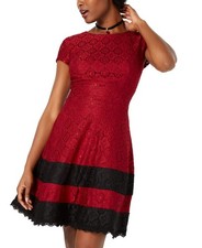 Teeze Me Womens Lace Striped Cocktail Dress Red 13