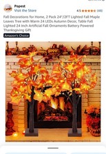 Popest Fall Decorations 2 Pack Maple Trees. Light Up. 24" Artificial Tree.
