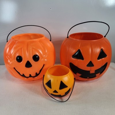 Vtg Halloween General Foam Plastic Blow Mold Trick Treat Candy Bucket Pail Lot