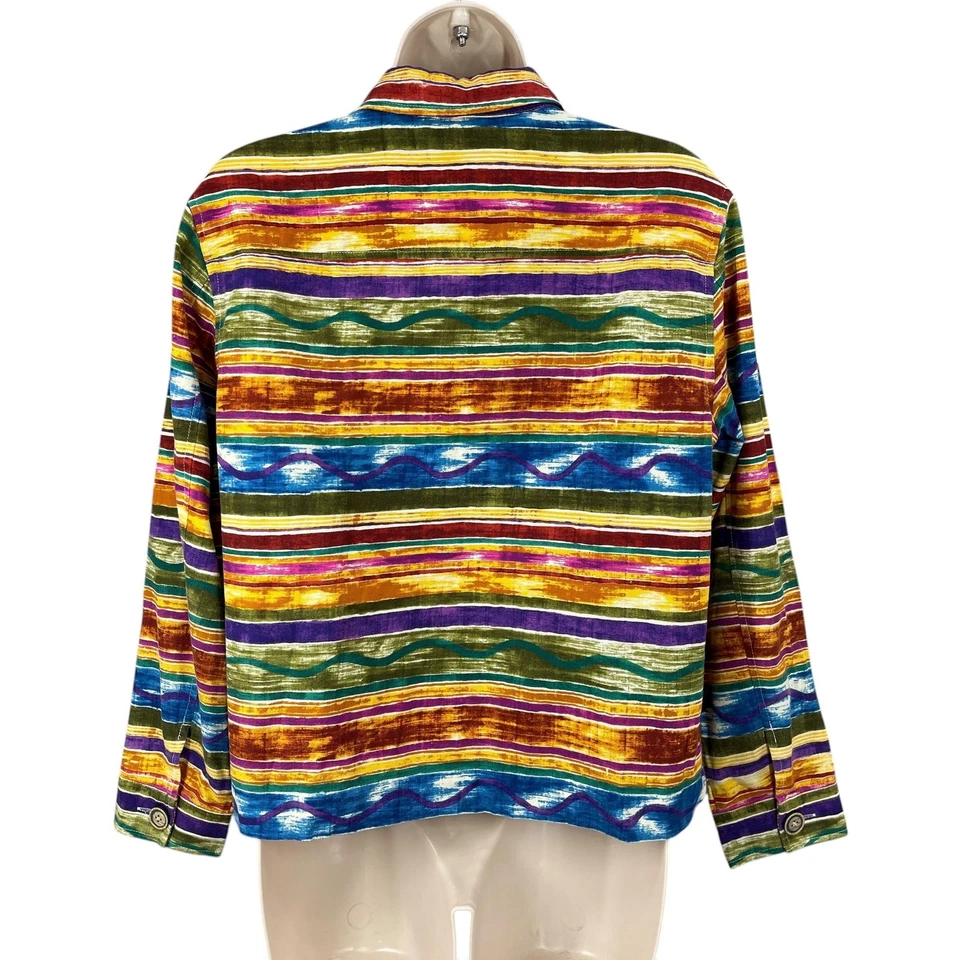 Chaqueta Coldwater Creek Arco Iris Mujer Talla M Pequeña Rayas Retro Algodón Cremallera Foto 2 de 4