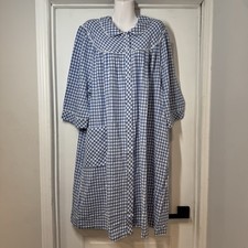 NWT National House Patio Dress 2X Blue Gingham Muumuu Pearl Snap Robe Artsy VTG