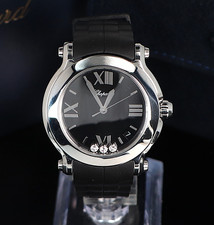 $5,250 Chopard 36mm Steel Happy Sport 3 Floating Diamond Black Dial Watch 8475