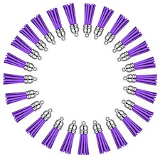 Keychain Tassels Leather Tassel Pendants with Silver White Caps,Tassel Purple